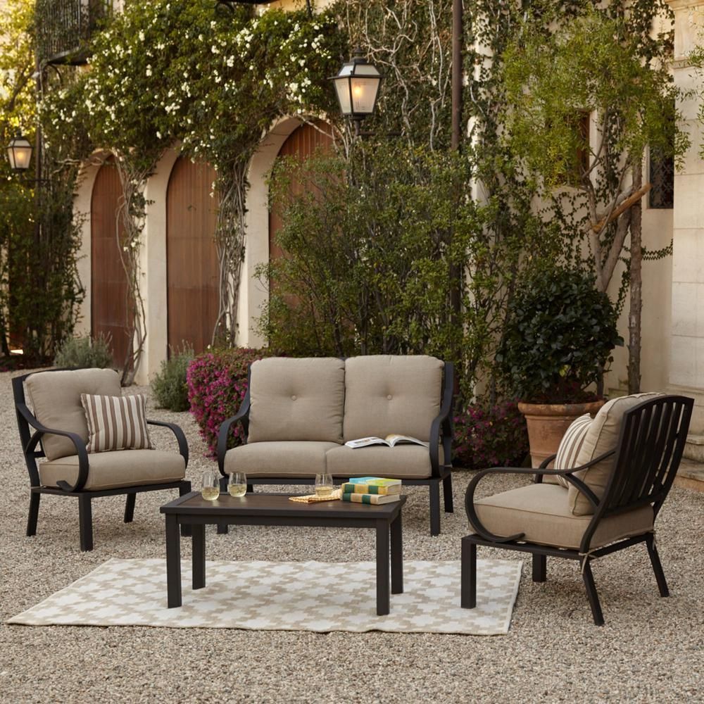 Royal Garden Norman 4 Piece Patio Conversation Set With Beige Cushions Regarding 4 Piece Outdoor Sectional Patio Sets (View 9 of 15)