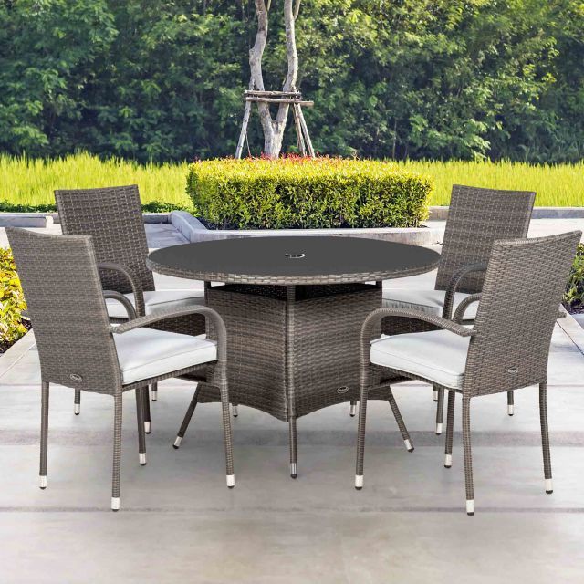 Royalcraft Malaga Rattan 4 Person Outdoor Round Dining Table Within Distressed Gray Wicker Patio Dining Sets (View 5 of 15)