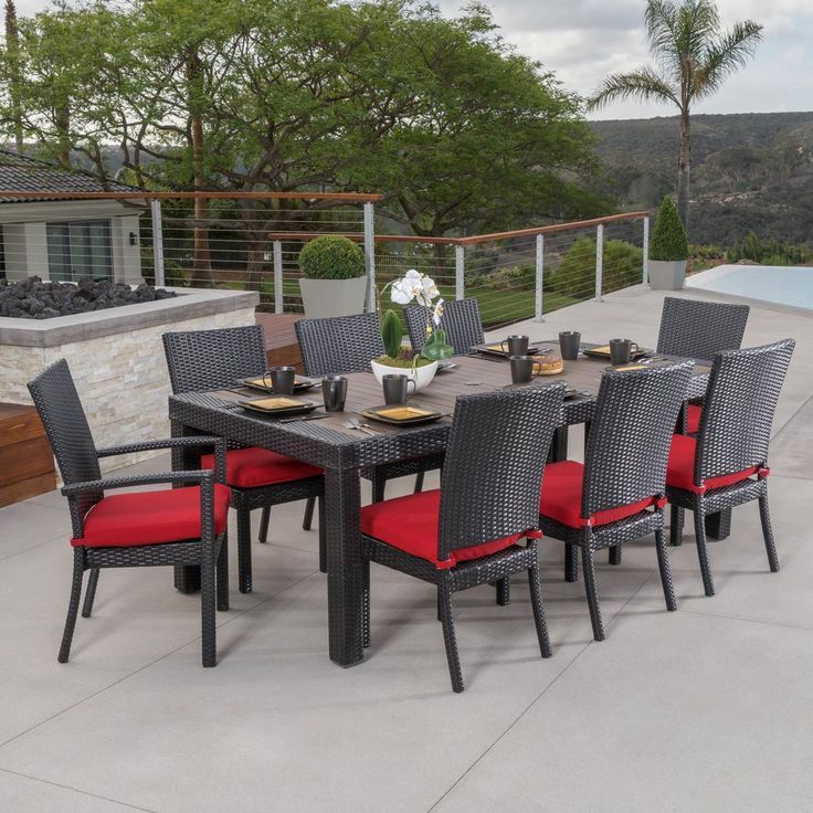 Rst Brands Deco 9 Piece Patio Dining Set With Sunset Red Cushions Op Intended For 9 Piece Patio Dining Sets (View 15 of 15)