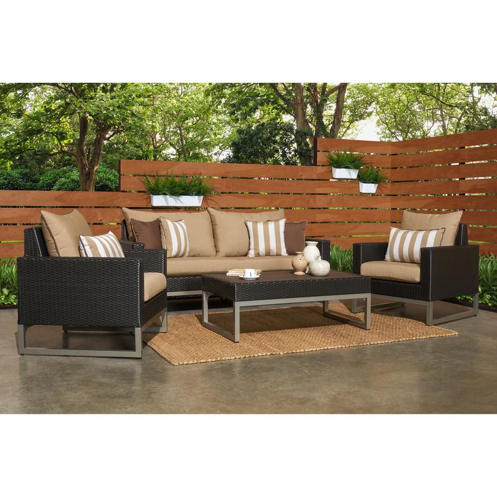 Rst Brands Milo Espresso 4 Piece Wicker Patio Deep Seating Conversation Throughout 4 Piece Wicker Outdoor Seating Sets (View 2 of 15)