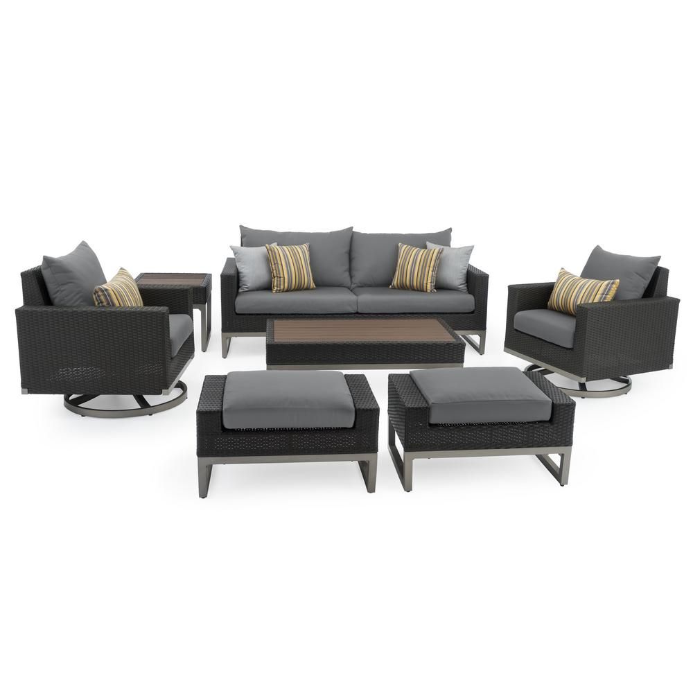 Rst Brands Milo Espresso 7 Piece Wicker Motion Patio Deep Seating Throughout Charcoal Outdoor Conversation Seating Sets (View 12 of 15)