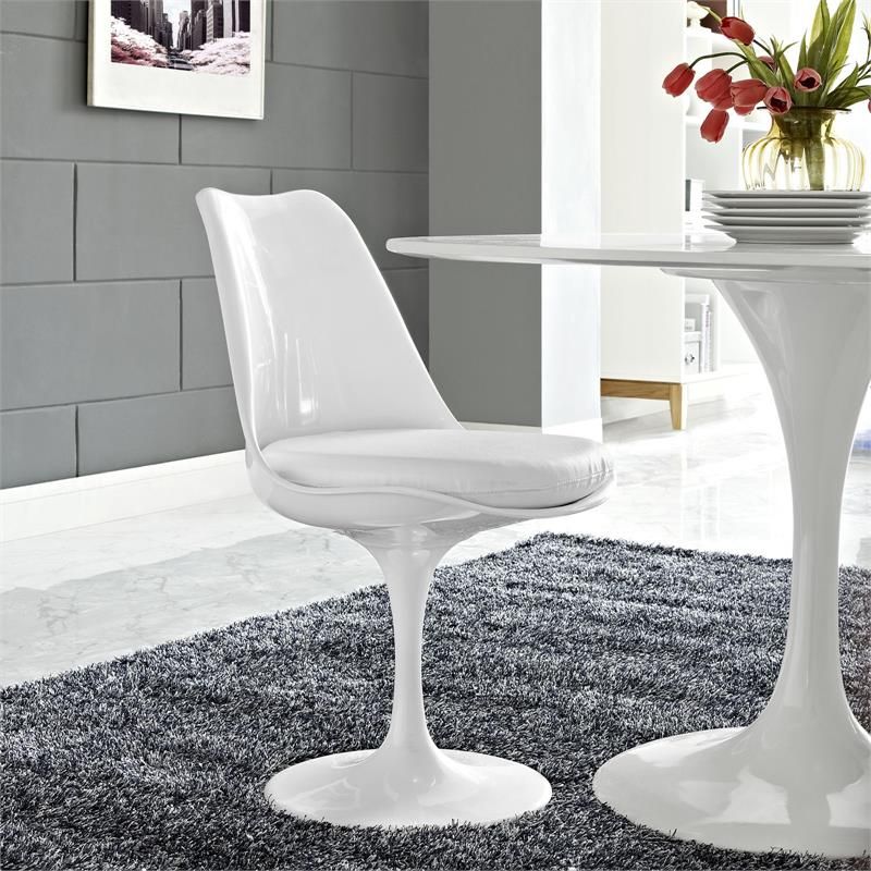 Saarinen Style Tulip Chair With Leatherette Cushion – 7 Cushion Colors For White Shell Large Patio Dining Sets (View 1 of 15)