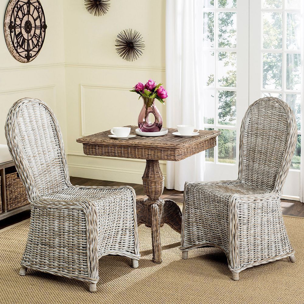Safavieh Idola Wicker Dining Chair, White | Rattan Dining Chairs, Side Inside Distressed Gray Wicker Patio Dining Sets (View 3 of 15)