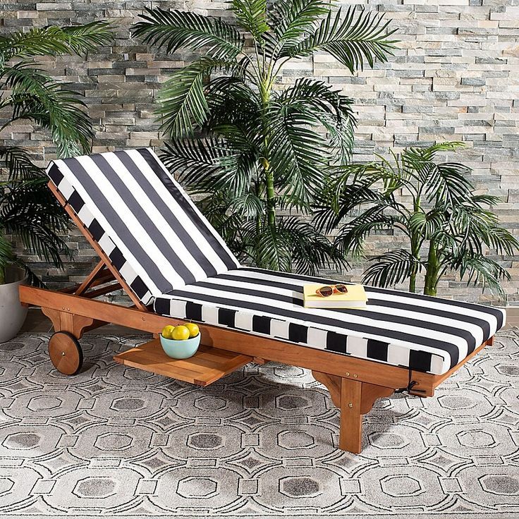 Safavieh Newport Chaise Lounger In Natural/Black | Lounge Chair Outdoor For Natural Wood Outdoor Lounger Chairs (View 2 of 15)