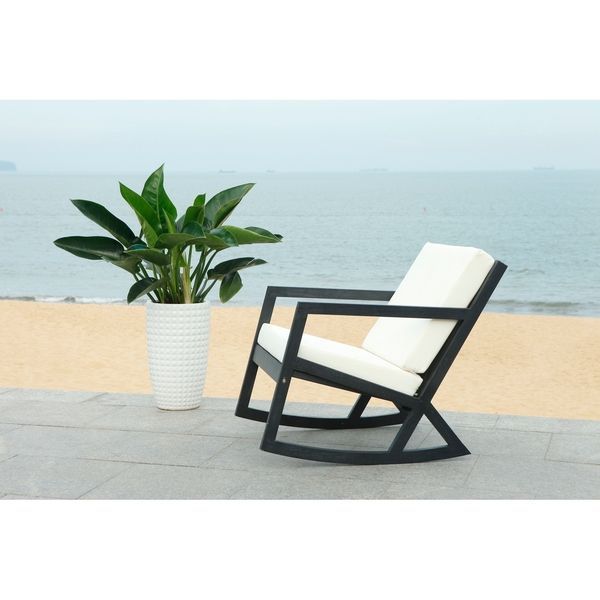 Safavieh Outdoor Living Vernon Rocking Chair – Black / White(Eucalyptus Throughout Black Eucalyptus Outdoor Patio Seating Sets (View 1 of 15)