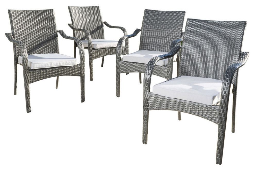 San Miguel Gray Wicker Stackable Patio Armchairs, Set Of 4 – Tropical Intended For Stacking Outdoor Armchairs Sets (View 11 of 15)
