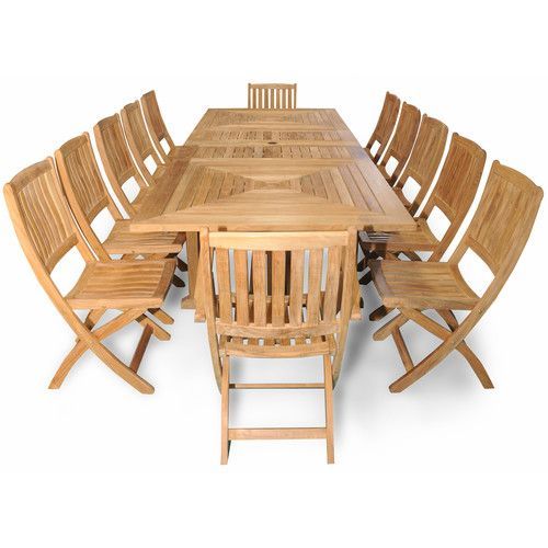 Sanibel Grand Teak 13 Piece Dining Set (With Images) | Outdoor Dining Intended For 13 Piece Extendable Patio Dining Sets (View 11 of 15)