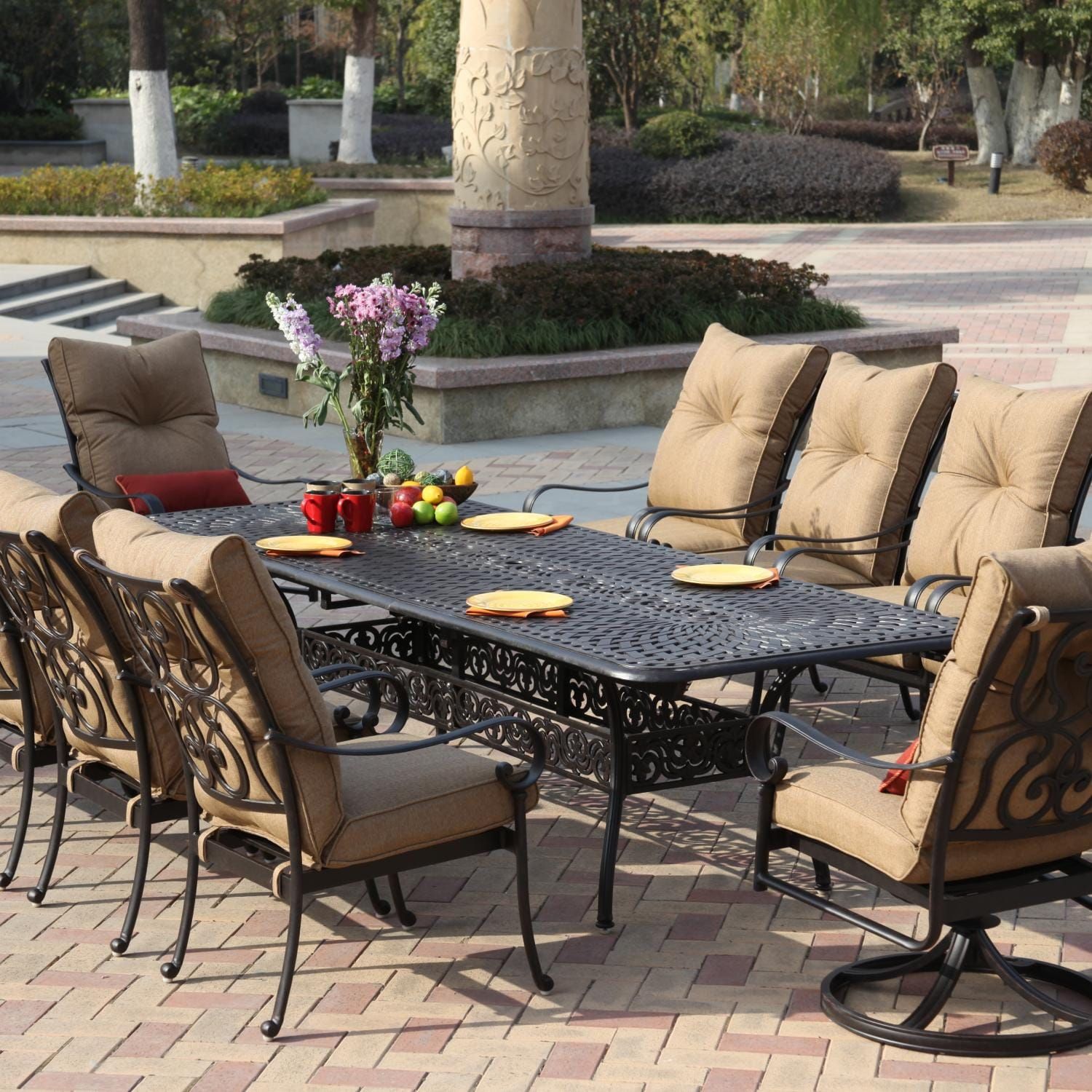 Santa Anita 11 Piece Cast Aluminum Patio Dining Set W/ 92 X 42 Inch Throughout 11 Piece Extendable Patio Dining Sets (View 13 of 15)