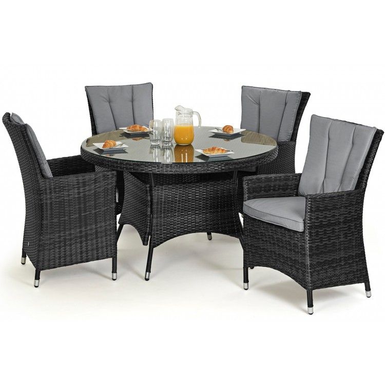 Seattle Rattan Garden Furniture Round 4 Seater Grey Dining Table With Gray Wicker Round Patio Dining Sets (View 13 of 15)
