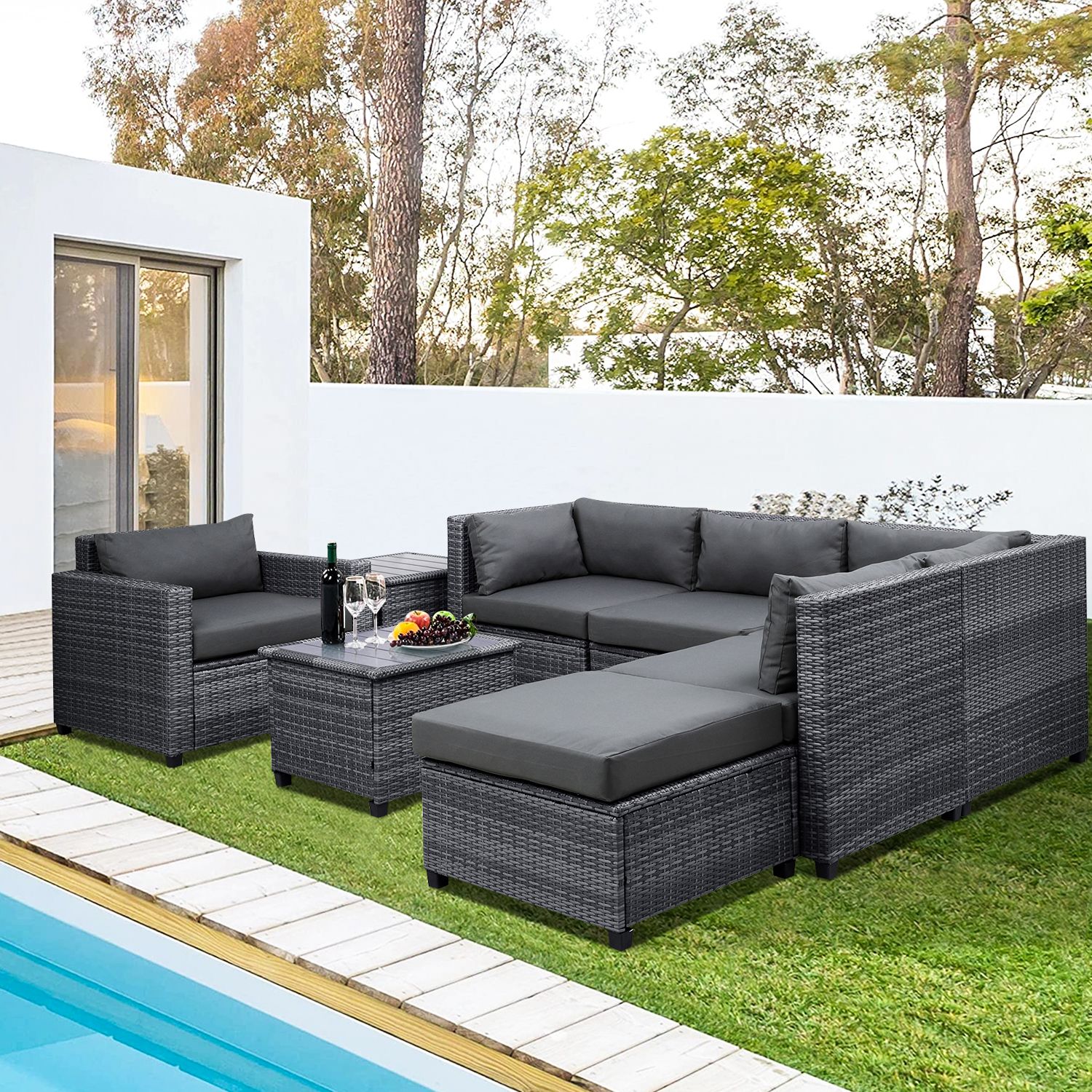 Sectional Patio Chairs & Seating Sofa Furniture For Living Room Outdoor Intended For Gray All Weather Outdoor Seating Patio Sets (View 8 of 15)