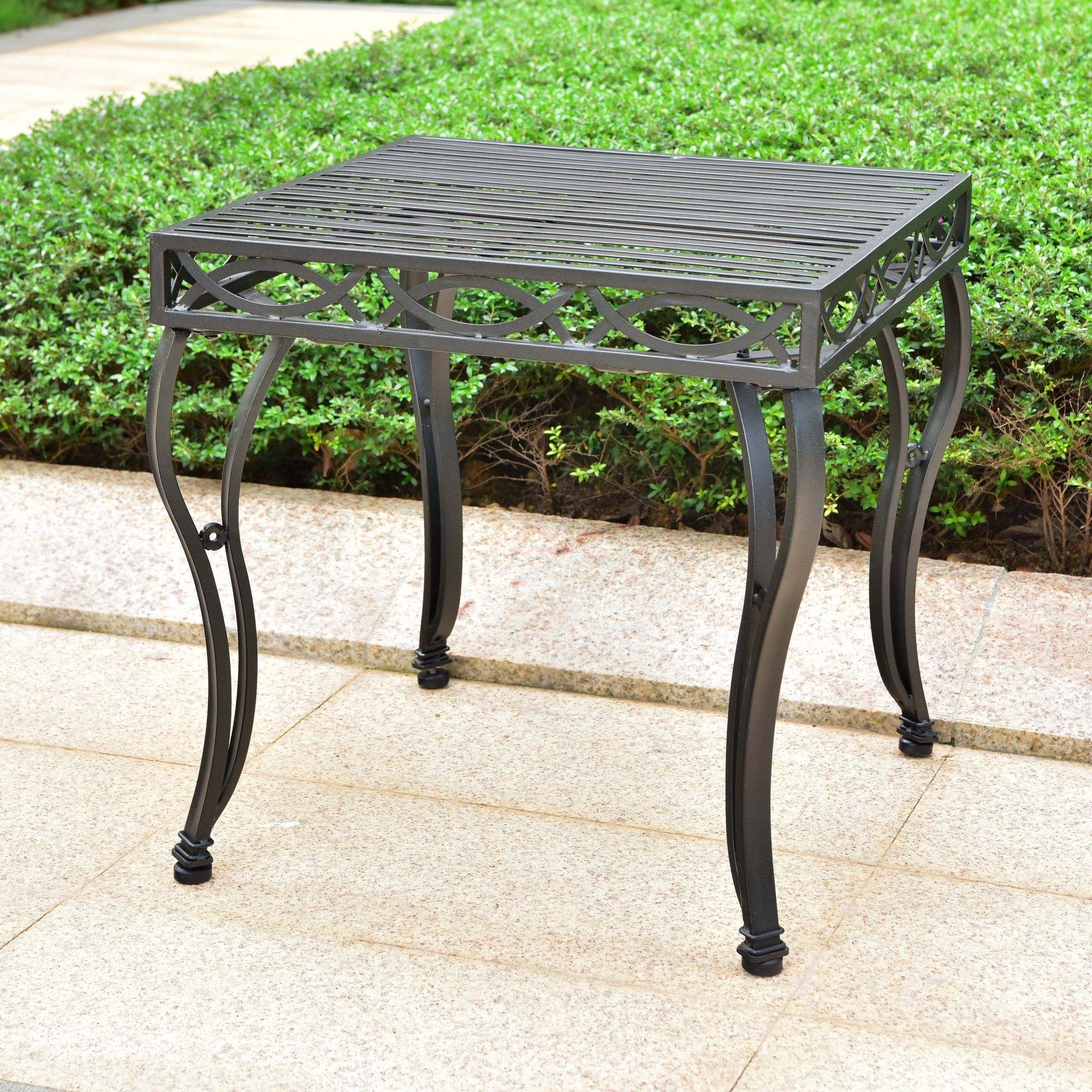 Segovia Iron Outdoor End Table (Black – Weather Resistant/Water With Regard To Black Iron Outdoor Accent Tables (View 3 of 15)