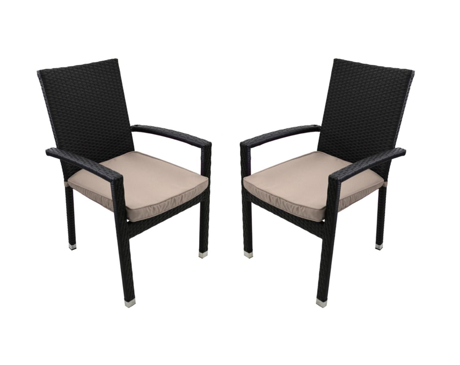 Set Of 2 Black Resin Wicker Outdoor Patio Furniture Dining Chairs With Black Outdoor Dining Chairs (View 12 of 15)