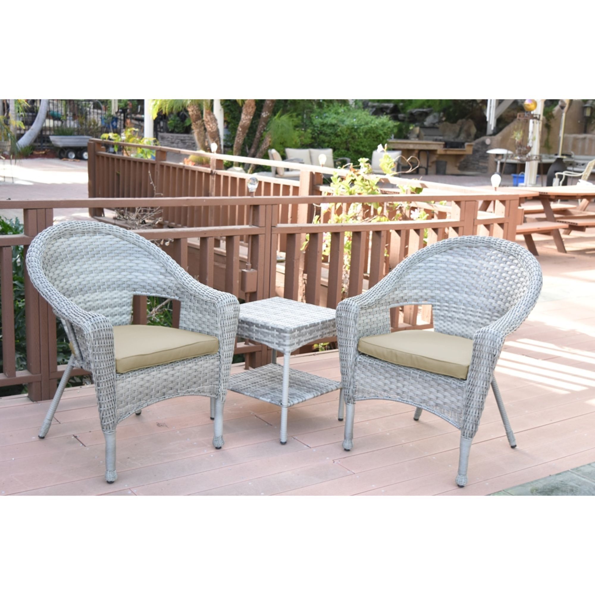 Set Of 3 Gray And Ivory Outdoor Patio Wicker Single Chairs With In Outdoor Wicker Gray Cushion Patio Sets (View 15 of 15)