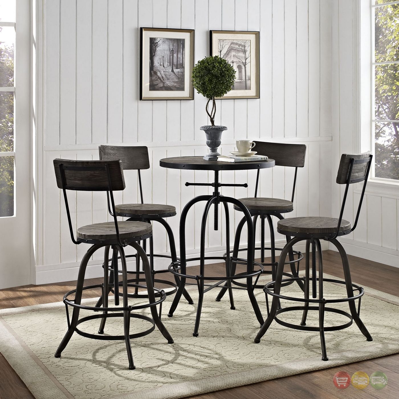 Set Of 4, Procure Industrial Bar Stool W/ Wood Seat Backs & Cast Iron Inside Bar Tables With 4 Counter Stools (View 12 of 15)