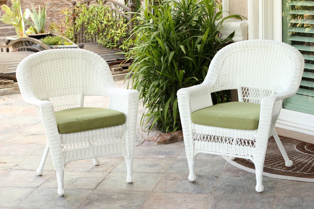 Set Of 4 White Resin Wicker Outdoor Patio Garden Chairs – Celery Green Inside Green Rattan Outdoor Rocking Chair Sets (View 7 of 15)