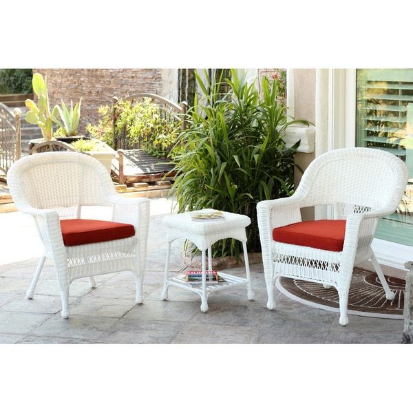 Shop 3 Piece White Wicker Bistro Set – Free Shipping Today – Overstock In Beige Wicker And Green Fabric Patio Bistro Sets (View 9 of 15)