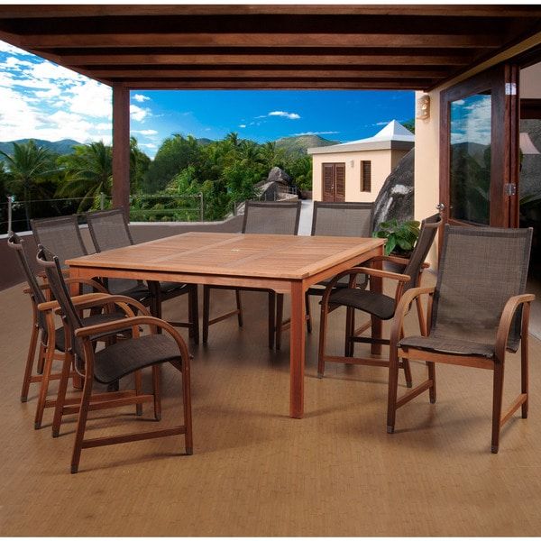 Shop Amazonia Cosmopolitan Brown 9 Piece Square Patio Dining Set – Free For Brown 9 Piece Outdoor Dining Sets (View 9 of 15)