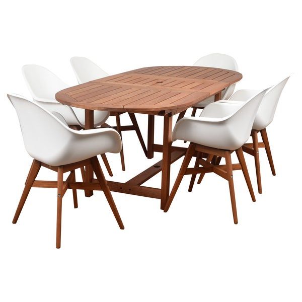 Shop Amazonia Deluxe Hawaii White Wood/Resin 7 Piece Patio Dining Set Intended For White Outdoor Patio Dining Sets (View 15 of 15)