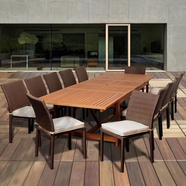 Shop Amazonia Melanie 13 Piece Dining Wood/ Wicker Double Extendable For 13 Piece Extendable Patio Dining Sets (View 3 of 15)
