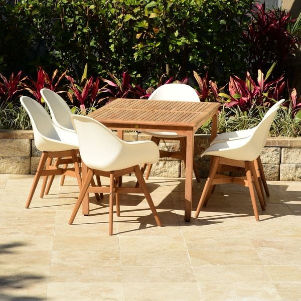 Shop Amazonia Teak Deluxe Hawaii White 7 Piece Rectangular Patio Dining Intended For White Rectangular Patio Dining Sets (View 15 of 15)