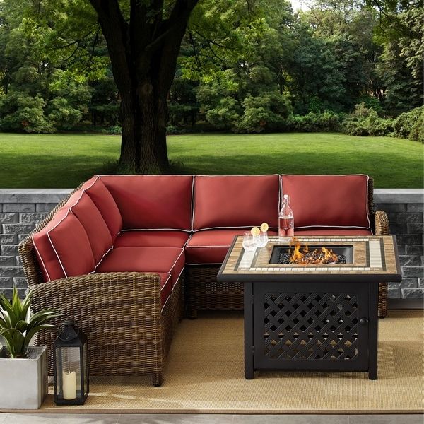 Shop Bradenton 4 Piece Outdoor Wicker Seating Set With Sangria Cushions Pertaining To 4 Piece Wicker Outdoor Seating Sets (View 6 of 15)