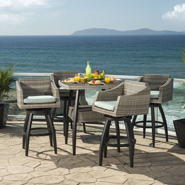 Shop Cannes Spa Blue Outdoor Bar Stools And Table (5 Piece Set Regarding 4 Piece Wood Outdoor Bar Sets (View 4 of 15)