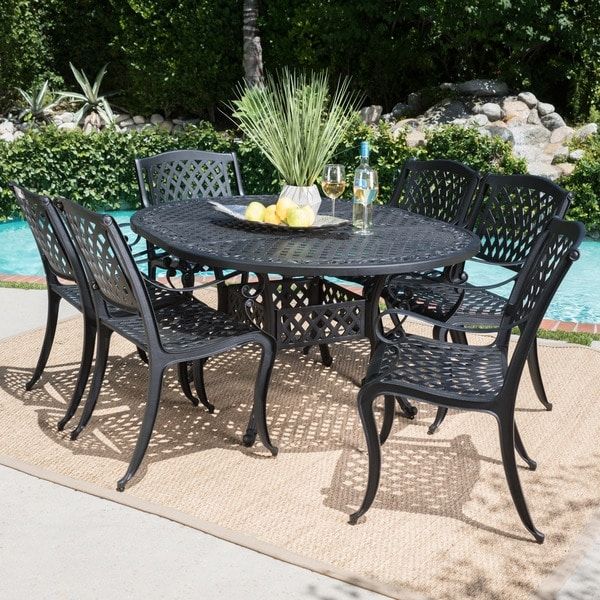 Shop Carysfort Outdoor 7 Piece Oval Aluminum Dining Setchristopher Inside Oval 7 Piece Outdoor Patio Dining Sets (View 12 of 15)