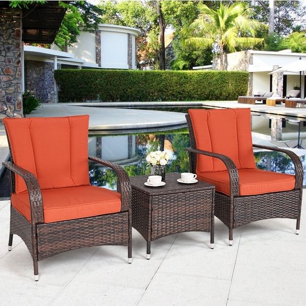 Shop Costway 3Pcs Outdoor Patio Mix Brown Rattan Wicker Furniture Set Intended For Outdoor Wicker Orange Cushion Patio Sets (View 14 of 15)