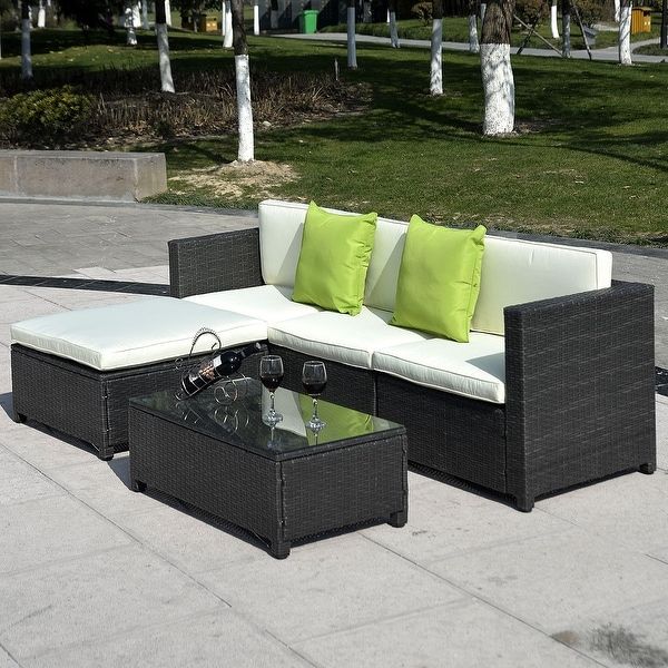 Shop Costway Outdoor Patio 5Pc Furniture Sectional Pe Wicker Rattan Pertaining To Outdoor Wicker Sectional Sofa Sets (View 11 of 15)