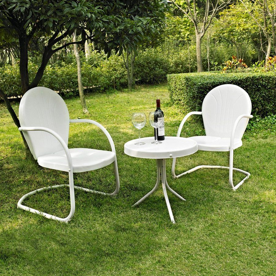 Shop Crosley Furniture Griffith 3 Piece Steel Patio Conversation Set At Within White 3 Piece Outdoor Seating Patio Sets (View 5 of 15)