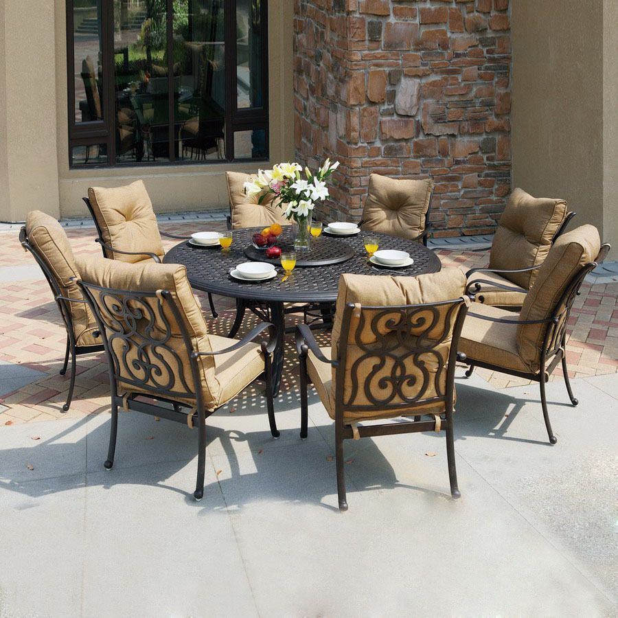 Shop Darlee 9 Piece Cushioned Cast Aluminum Patio Dining Set At Lowes Inside 9 Piece Patio Dining Sets (View 9 of 15)