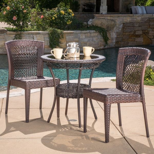 Shop Farley Outdoor Multi Brown 3 Piece Wicker Bistro Set In Outdoor Wicker Cafe Dining Sets (View 10 of 15)