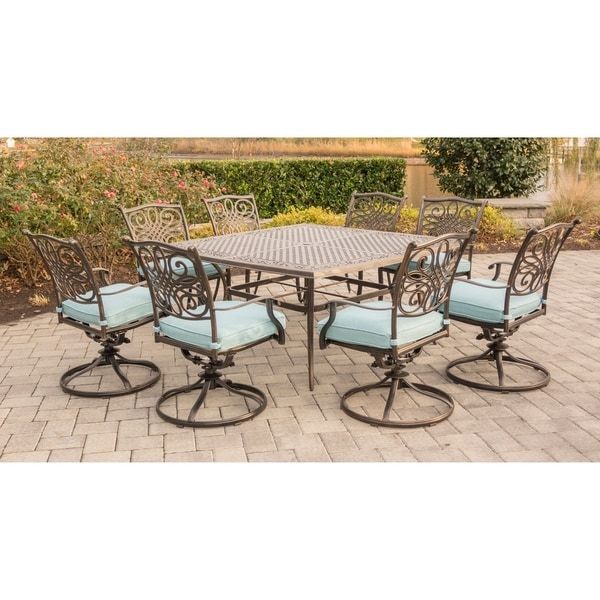 Shop Hanover Outdoor Traditions 9 Piece Square Dining Set With Eight With Regard To Square 9 Piece Outdoor Dining Sets (View 5 of 15)