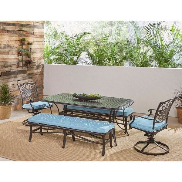 Shop Hanover Traditions 5 Piece Patio Dining Set In Blue With Swivel With Regard To 5 Piece Outdoor Bench Dining Sets (View 1 of 15)