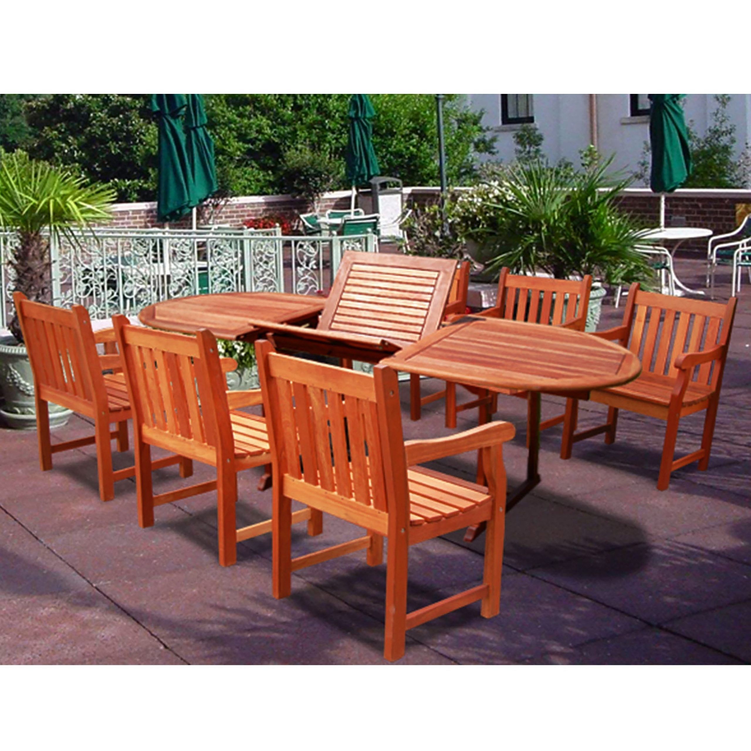 Shop Hardwood Oval Extension Table And Armchair 7 Piece Outdoor Dining In 7 Piece Outdoor Oval Dining Sets (View 9 of 15)