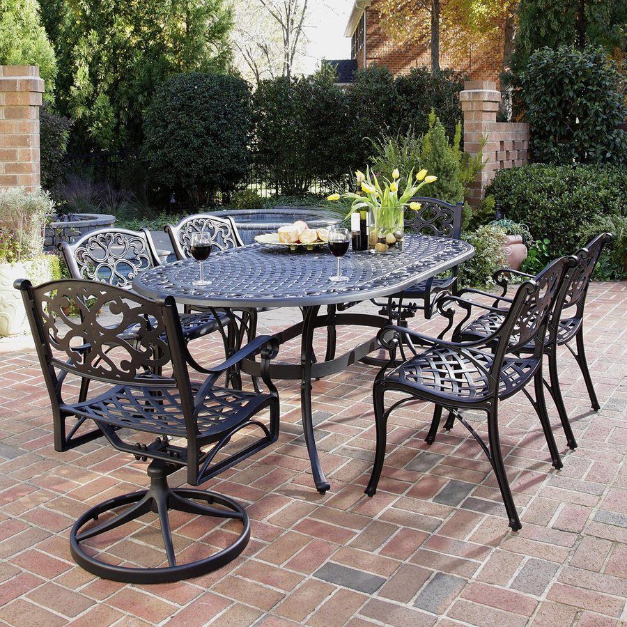 Shop Home Styles Biscayne 7 Piece Black Aluminum Patio Dining Set At For Black Outdoor Dining Modern Chairs Sets (View 5 of 15)