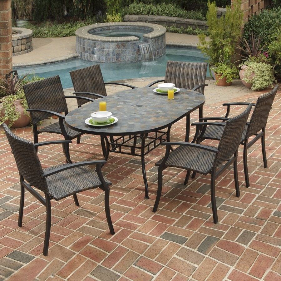 Shop Home Styles Stone Harbor 7 Piece Metal Frame Wicker Patio Dining Intended For 7 Piece Small Patio Dining Sets (View 12 of 15)