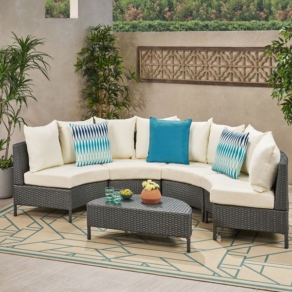 Shop Newton Outdoor 4 Seater Curved Wicker Sectional Sofa Set With Within Outdoor Wicker Sectional Sofa Sets (View 13 of 15)