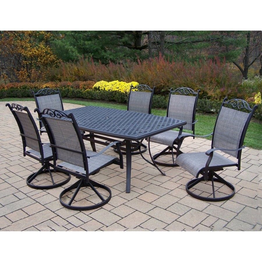 Shop Oakland Living Cascade Sling 7 Piece Black Metal Frame Patio For Black Outdoor Dining Modern Chairs Sets (View 3 of 15)