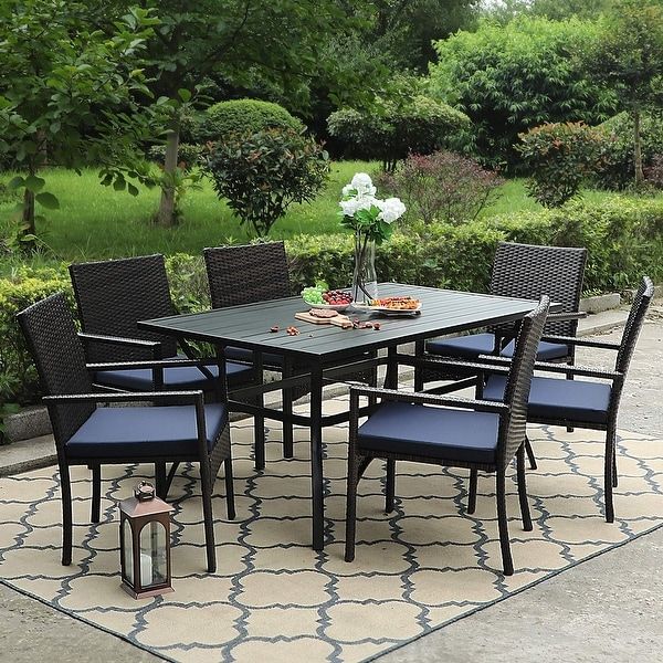 Shop Phi Villa 7 Piece Outdoor Dining Sets, 60"X38" Rectangular Dining In 7 Piece Small Patio Dining Sets (View 9 of 15)