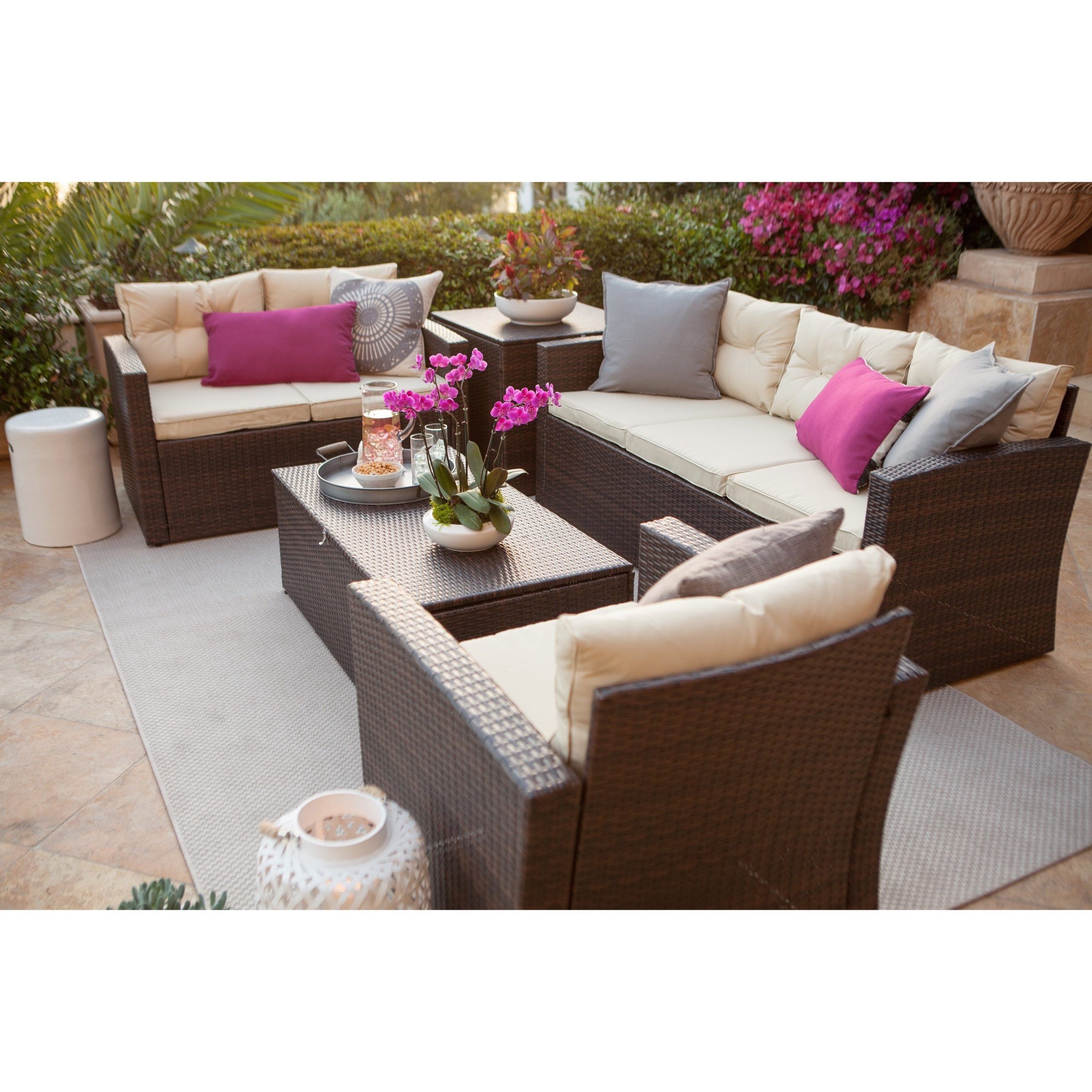 Shop Rio 5 Piece Dark Brown All Weather Wicker Conversation Set With Throughout Brown Patio Conversation Sets With Cushions (View 1 of 15)