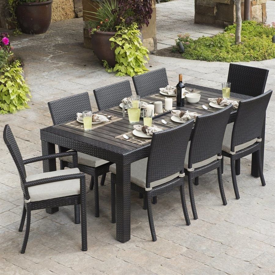 Shop Rst Brands Deco 9 Piece Brown Wood Frame Wicker Patio Dining Set Pertaining To Gray Wicker Rectangular Patio Dining Sets (View 13 of 15)