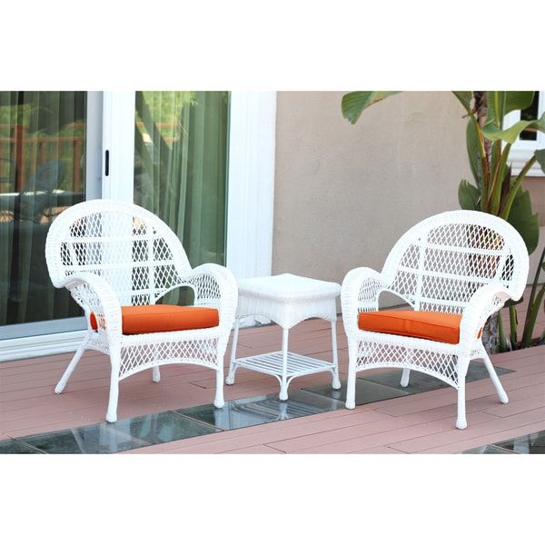 Shop Santa Maria White Wicker Chair And End Table Set With Cushions Pertaining To Beige Wicker And Green Fabric Patio Bistro Sets (View 7 of 15)