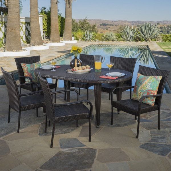 Shop Sophia Outdoor 7 Piece Oval Wicker Dining Setchristopher Intended For Oval 7 Piece Outdoor Patio Dining Sets (View 6 of 15)
