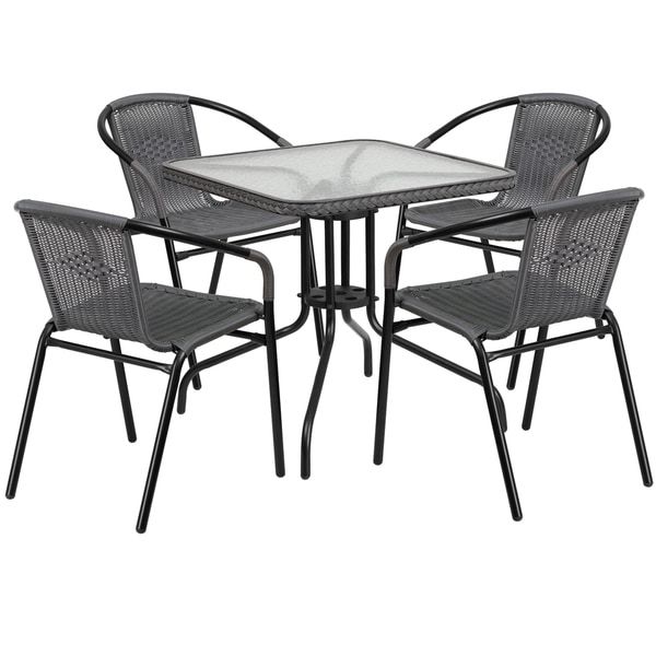 Shop Zata Grey Rattan 5 Piece Indoor Outdoor Square Bistro Dining Set In Outdoor Wicker Cafe Dining Sets (View 14 of 15)