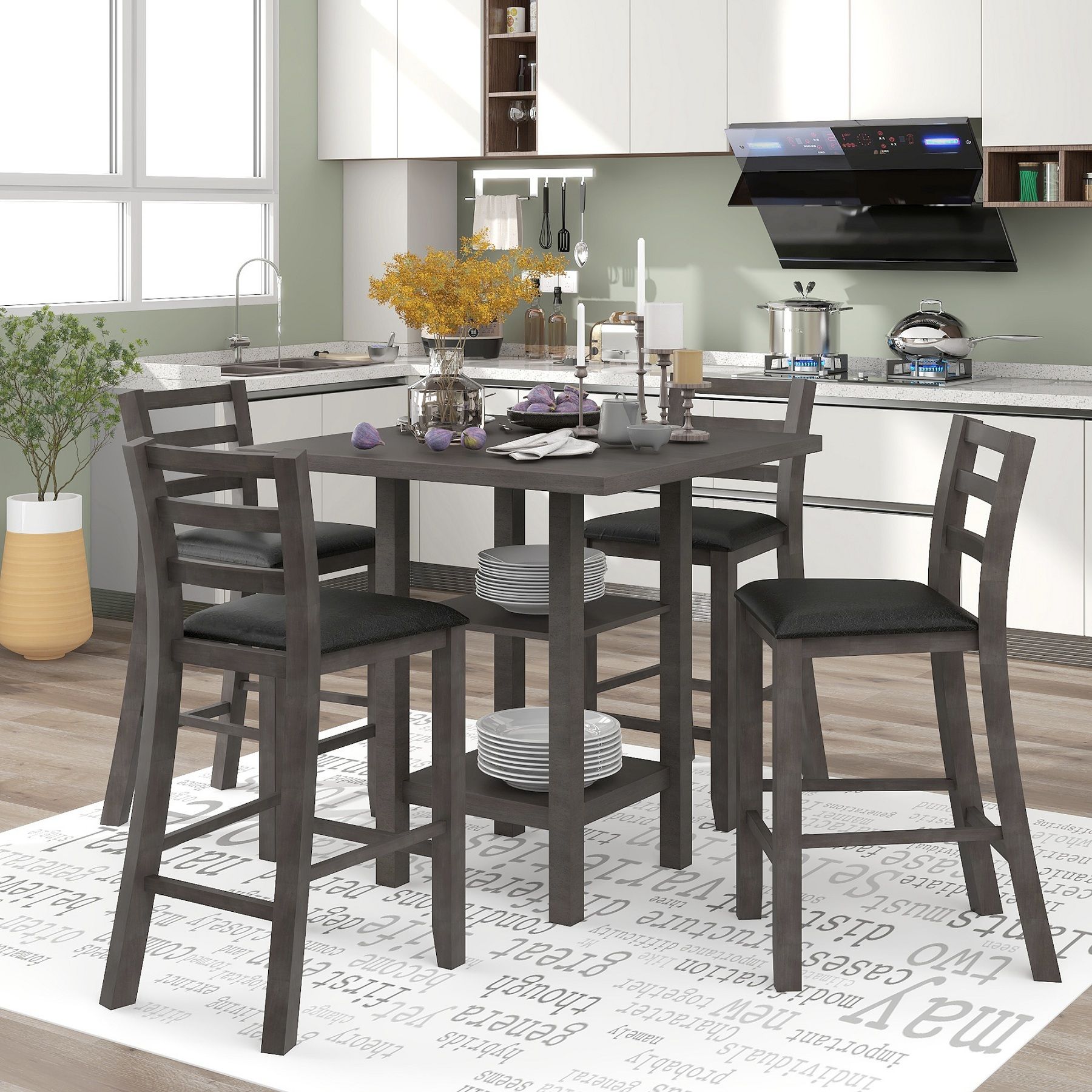 Skyland 5 Piece Wooden Counter Height Dining Set, Square Dining Table Pertaining To Wood Bistro Table And Chairs Sets (View 8 of 15)