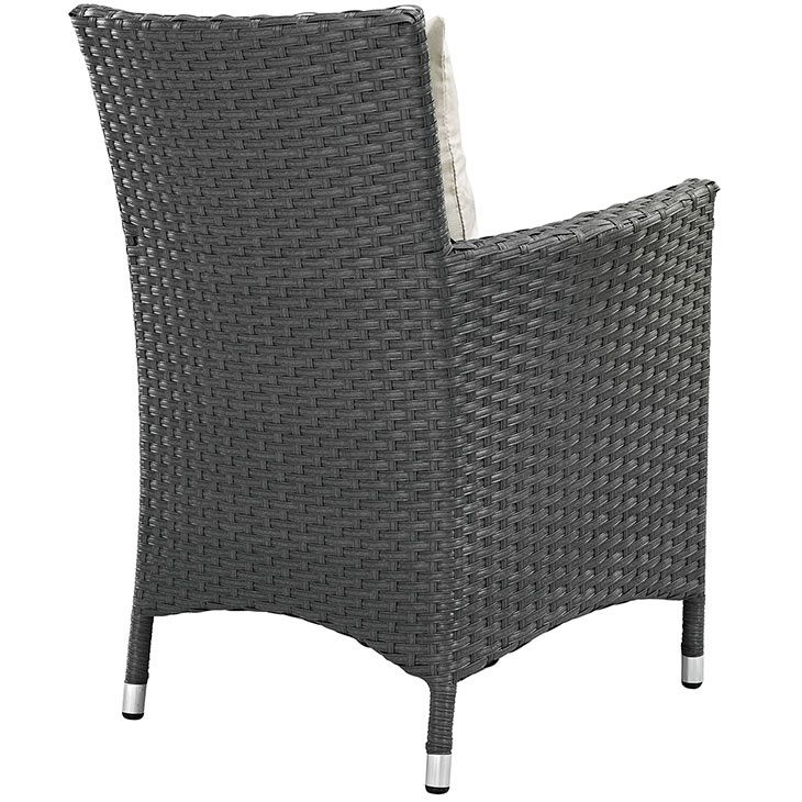 Sojourn 4 Rattan Patio Arm Chairs With Beige Fabric Cushionmodway Within Fabric Outdoor Wicker Armchairs (View 7 of 15)