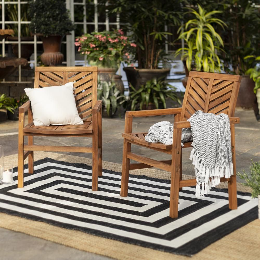 Solid Acacia Wood Chevron Outdoor Chair, 2Pk – Brown Regarding Brown Fabric Outdoor Patio Bar Chairs Sets (View 2 of 15)