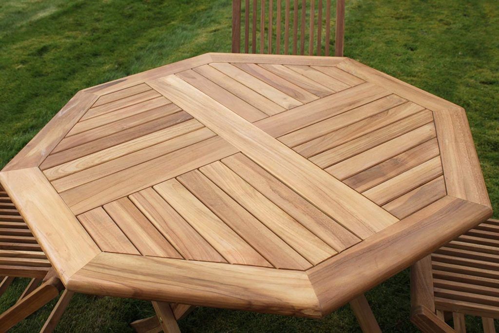 Solid Teak Octagonal Garden Dining Table And 4 Folding Chairs – Garden With Regard To Octagonal Outdoor Dining Sets (View 13 of 15)