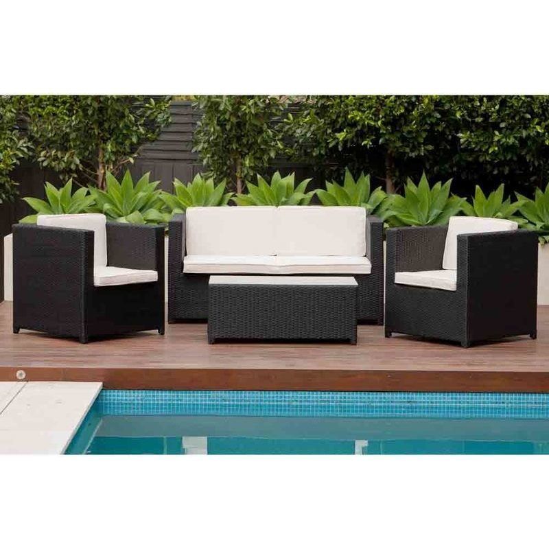 Sorrento 4 Piece Wicker Outdoor Lounge Set In Black | Buy Furniture Pertaining To 4 Piece 3 Seat Outdoor Patio Sets (View 4 of 15)